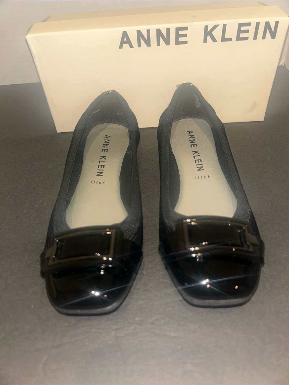 Anne Klein Black Memory Foam Patent Toe Flats with Buckle Accent-Like New-Size 6 - Picture 3 of 6